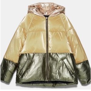 ZARA gold puffer jacket Size M